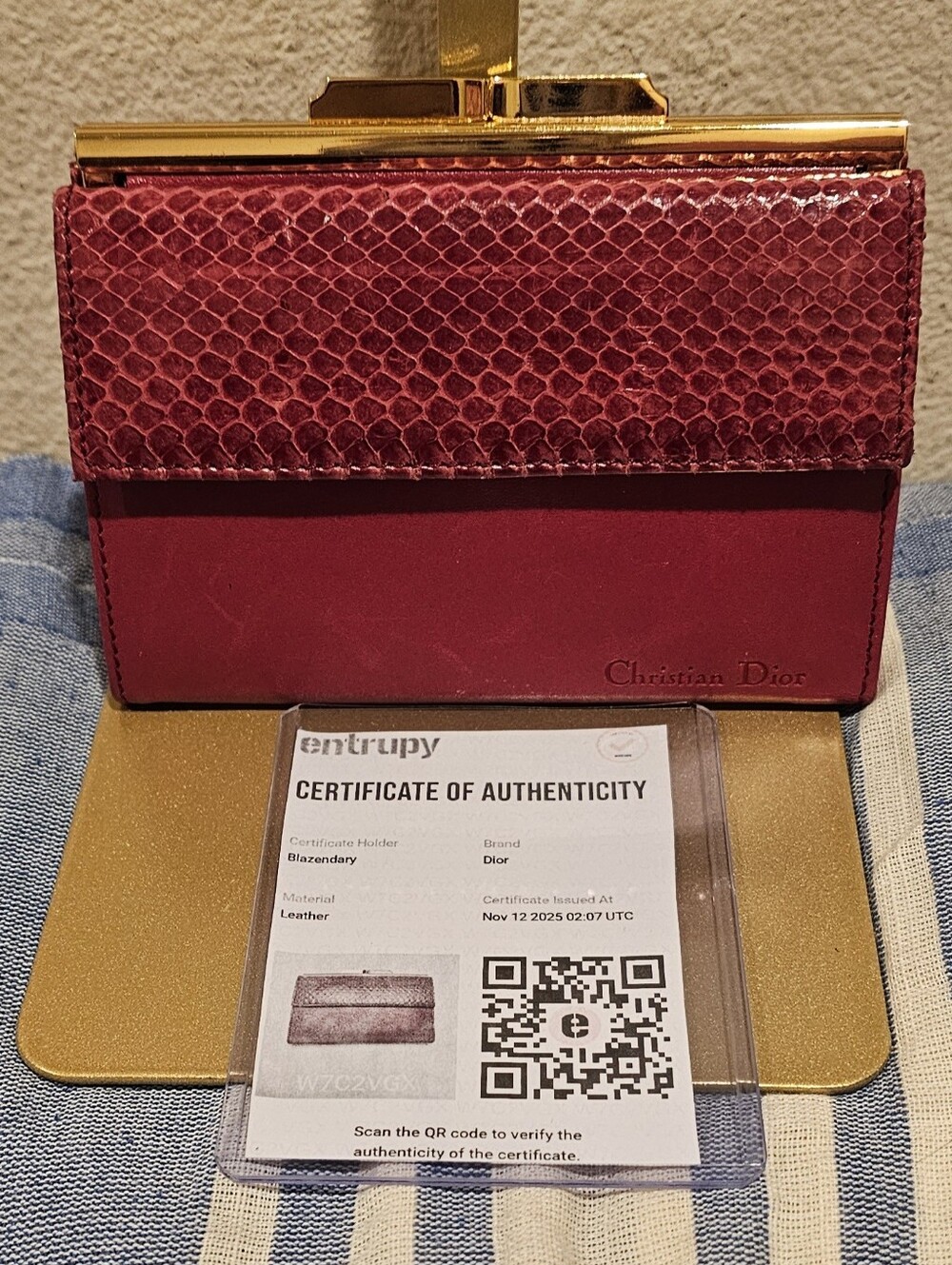 Christian Dior Red Snakeskin Flap W/Kiss Lock Wallet Vintage
